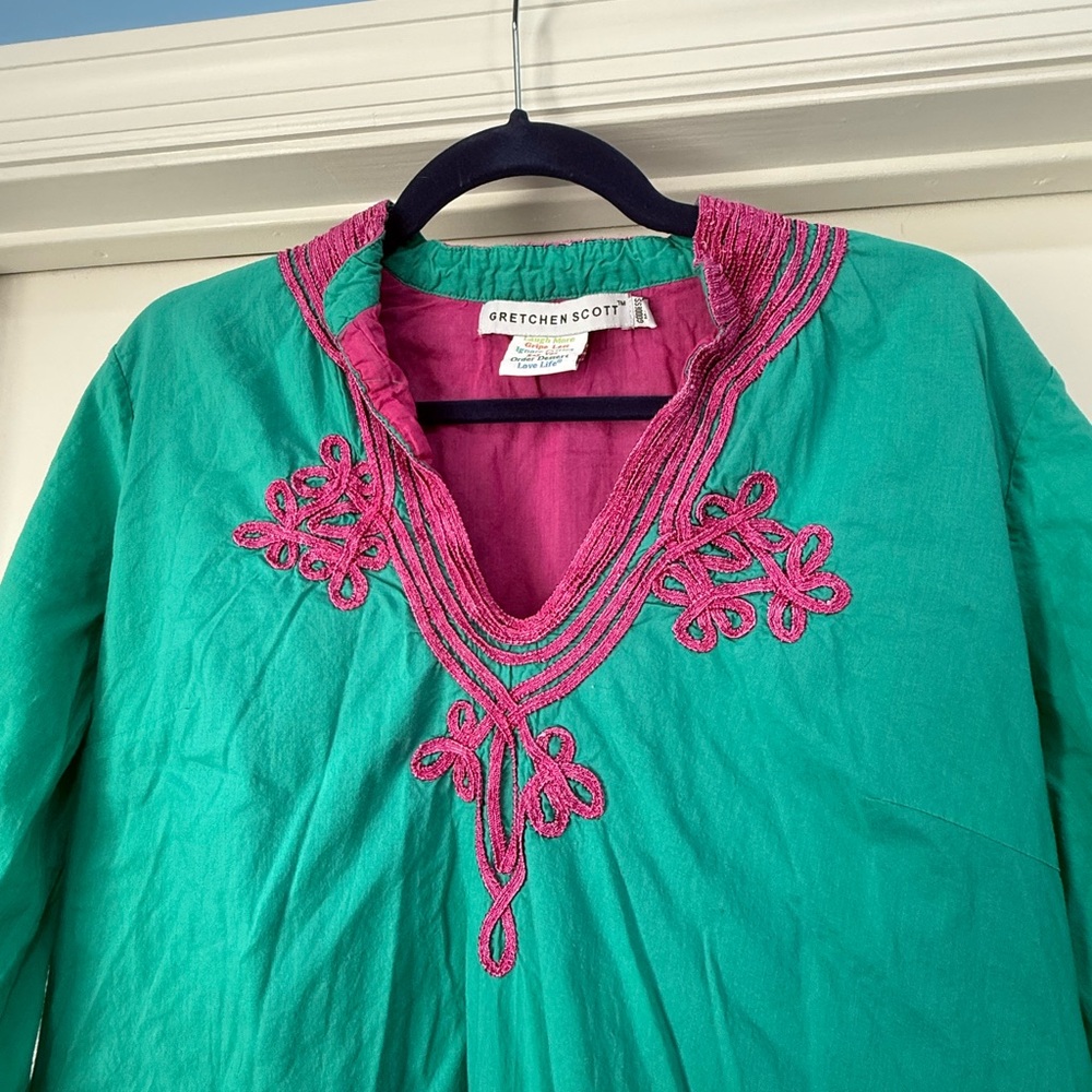 Teal and Pink Tunic Gretchen Scott 20” pit to pit 100% cotton - Picture 3 of 5